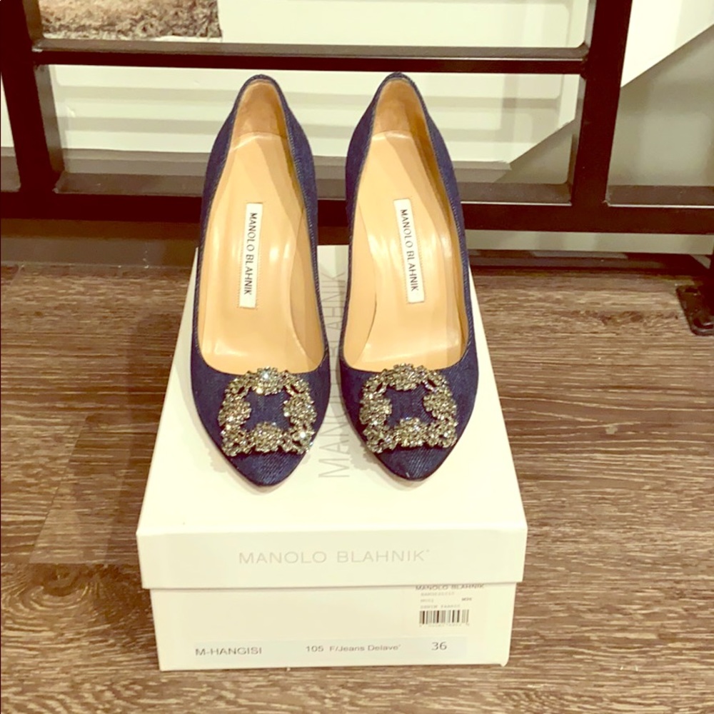 Manolo Blahnik 3’ Denim Heels